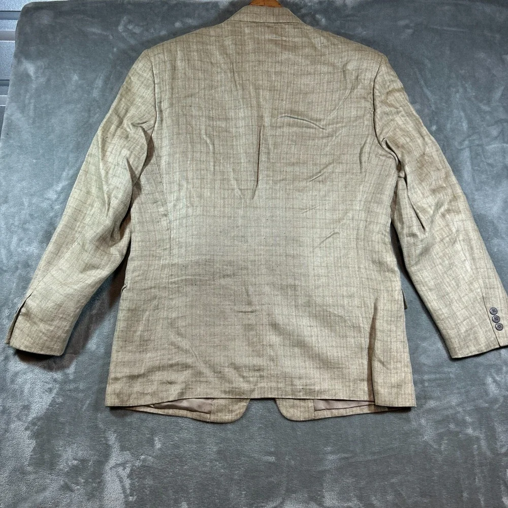 D'Urban Jacket‎ Mens 44 Beige 100% Linen Plaid Sport Coat Blazer Vtg Old Money